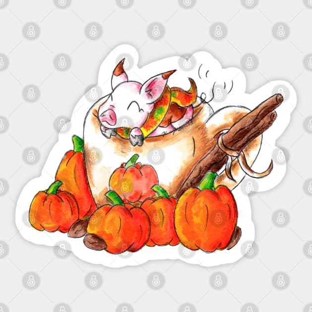 Pumpkin Spice Piggy Sticker by KristenOKeefeArt